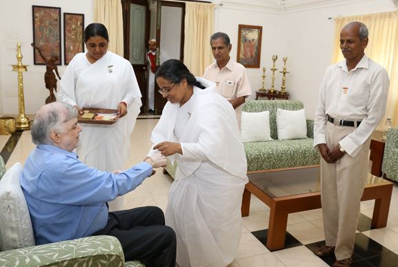 Rakhi News: ​Trivandrum - ​Tying Rakhi to His Excellency Justice P. Sadashivam, Governor of Kerala.
